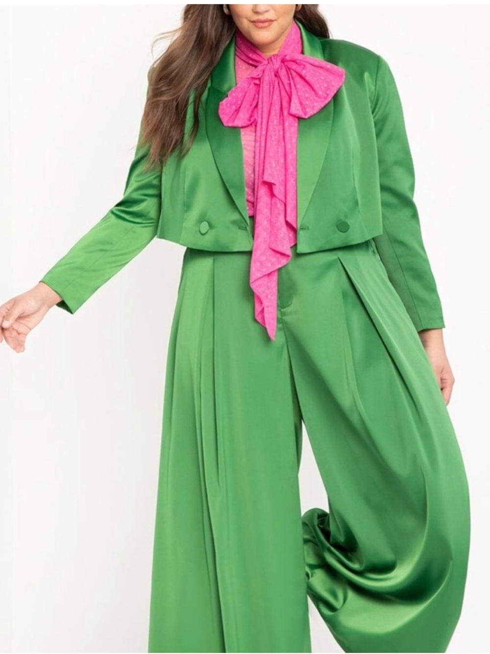 Eloquii x Lord Troy Emerald Green Satin Cropped Button Blazer Size 16 NWT